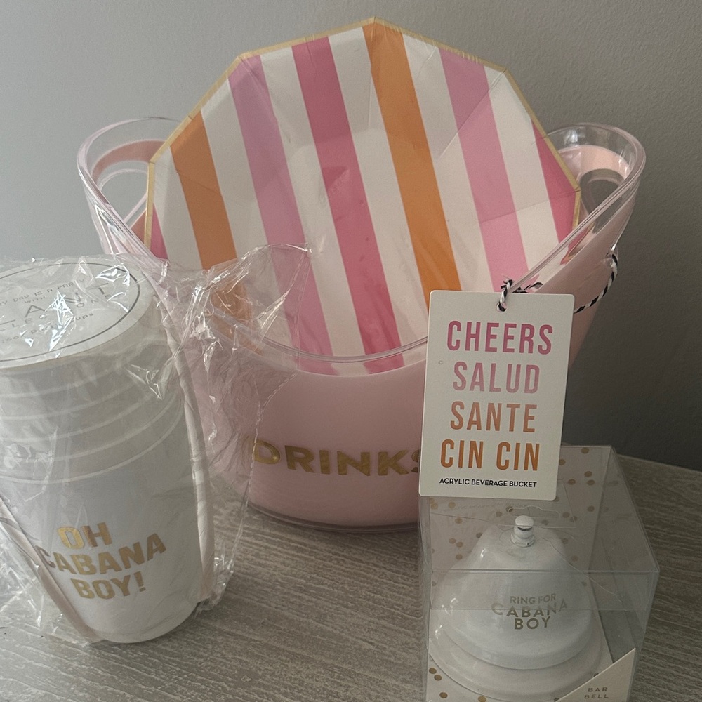Pink and White Striped Beverage Bucket Set